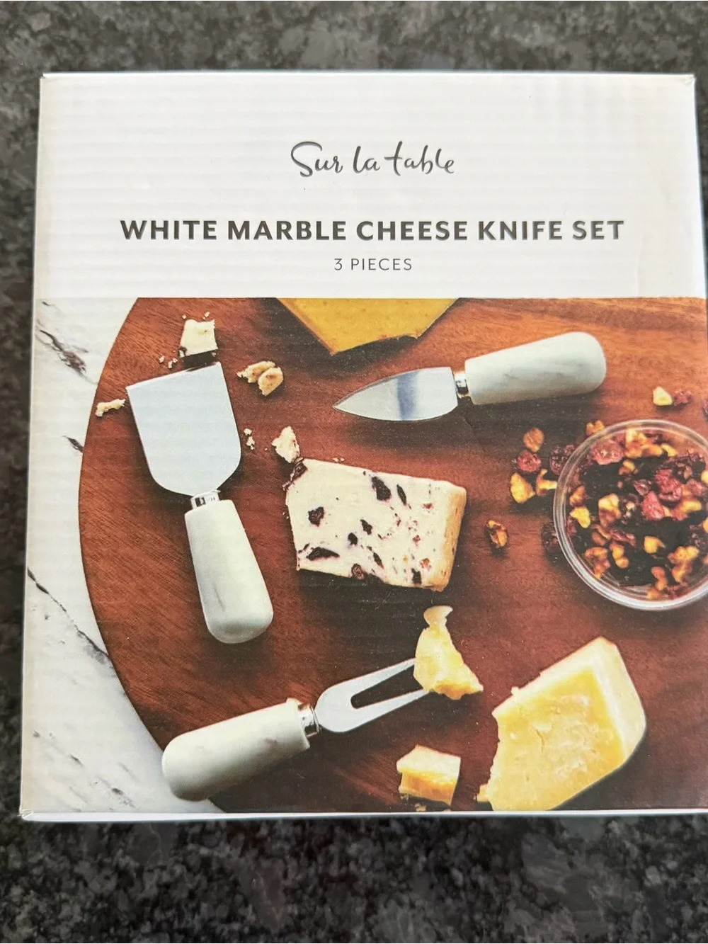 NEW Sur la Table White Marble Cheese Knife Set